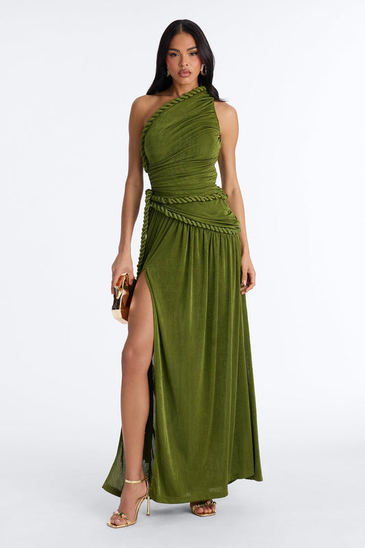 Corina Twist Slinky Maxi Dress - Olive