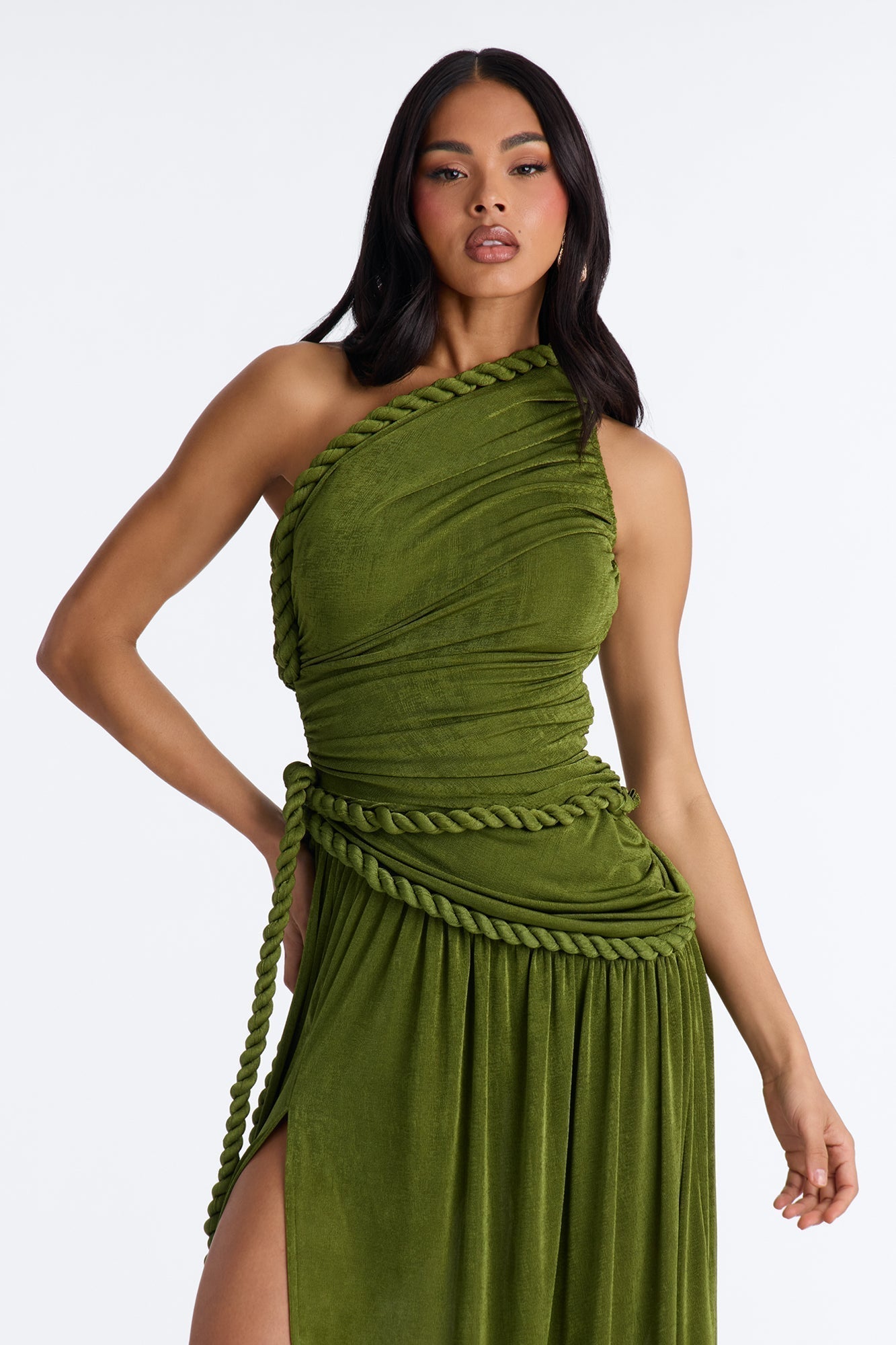 Corina Twist Slinky Maxi Dress - Olive
