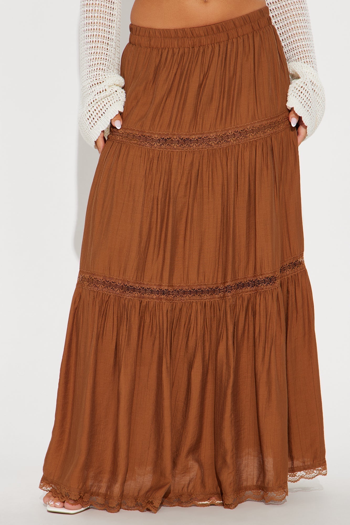 Natalia Tiered Gauze Maxi Skirt - Brown