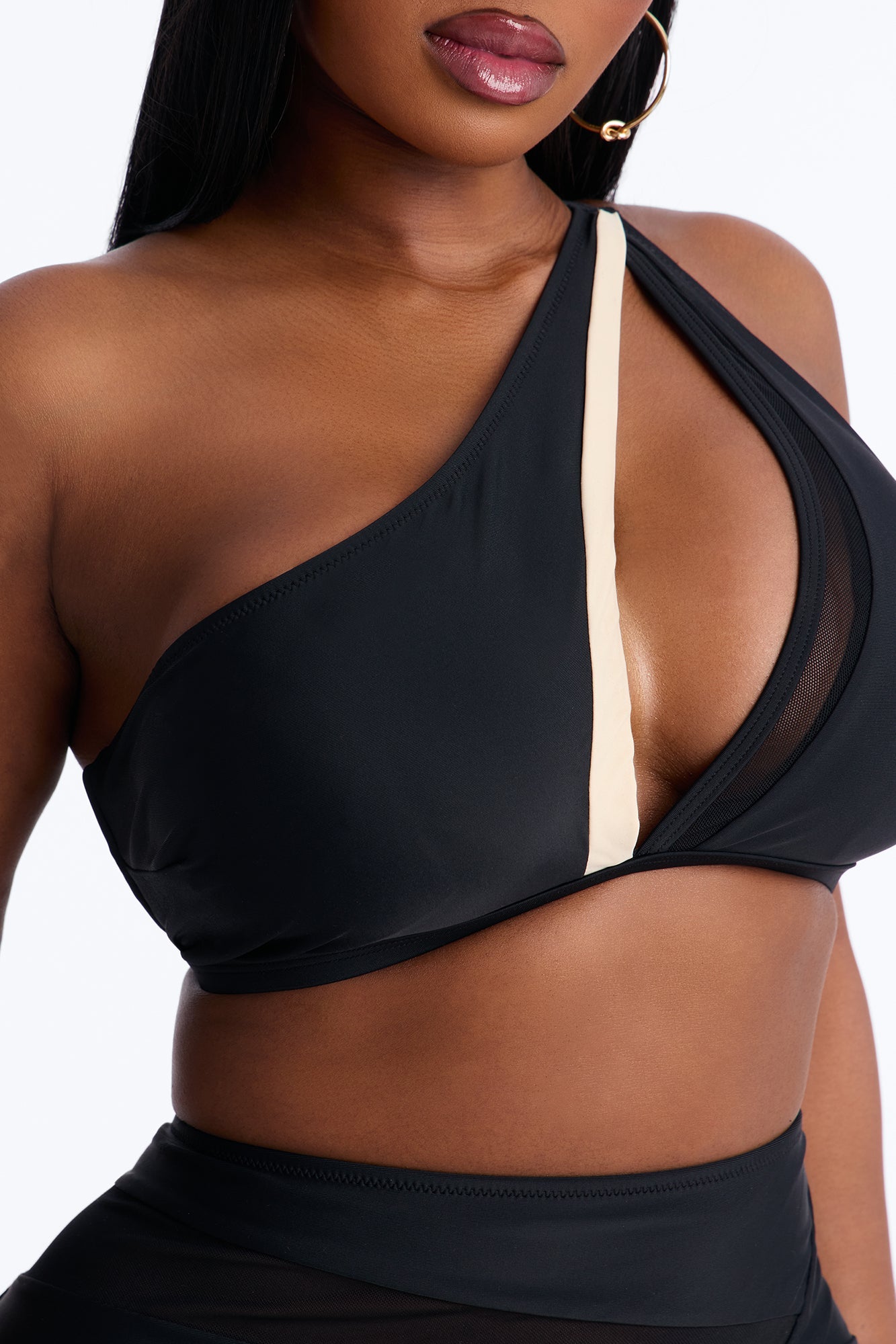 Marie One Shoulder Contrast 2 Piece Bikini - Black/White