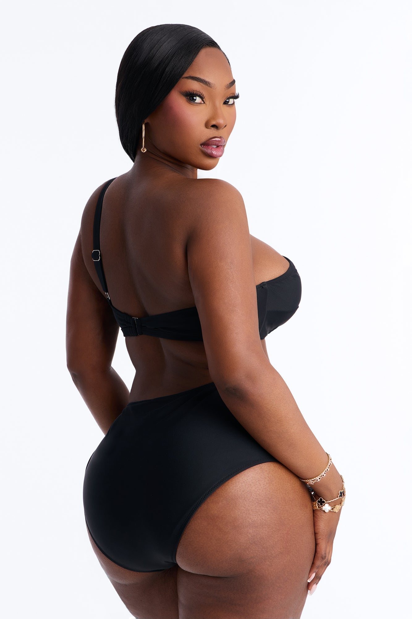 Marie One Shoulder Contrast 2 Piece Bikini - Black/White