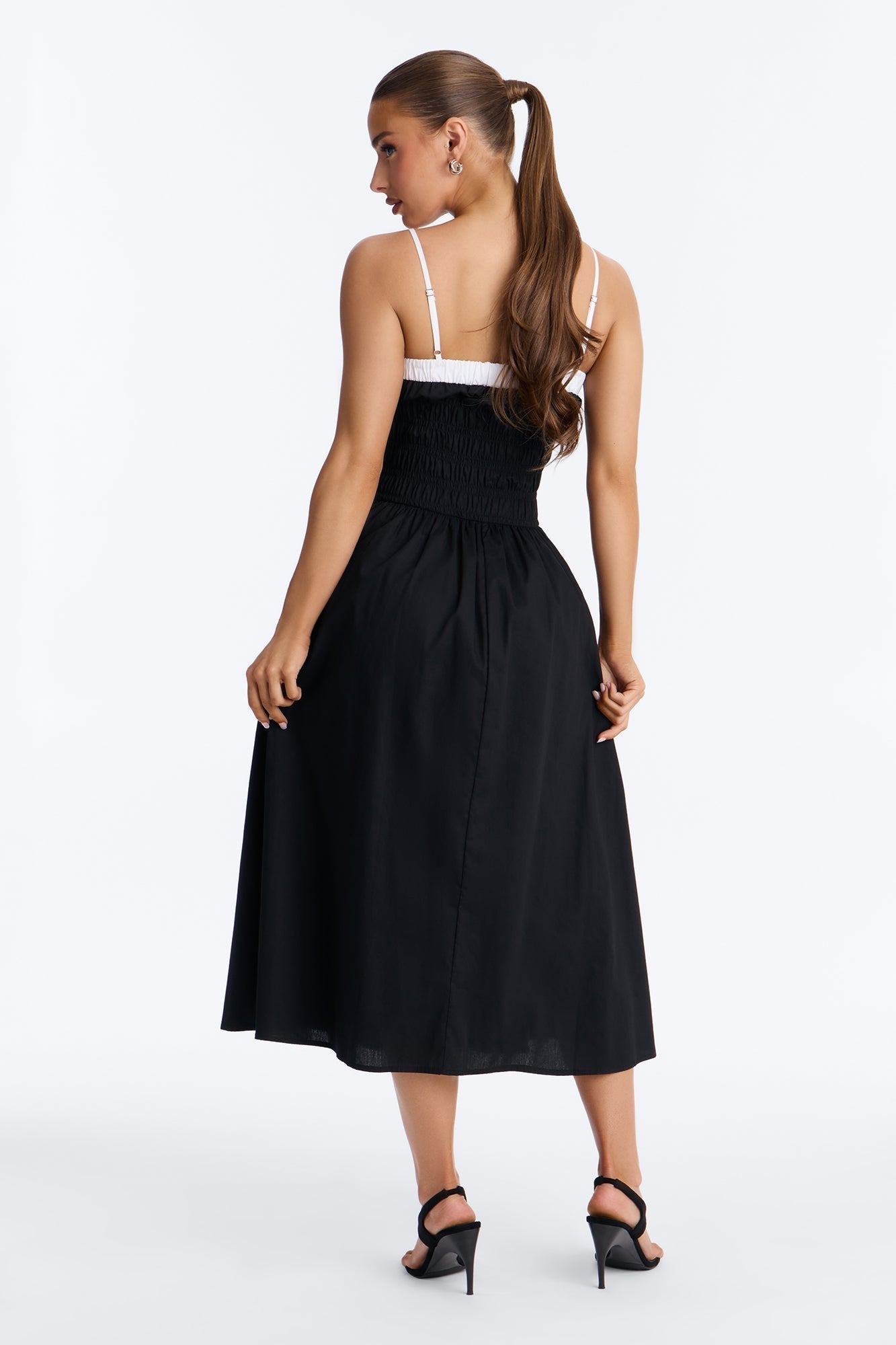 Sabrina Ruched Poplin Midi Dress - Black/White