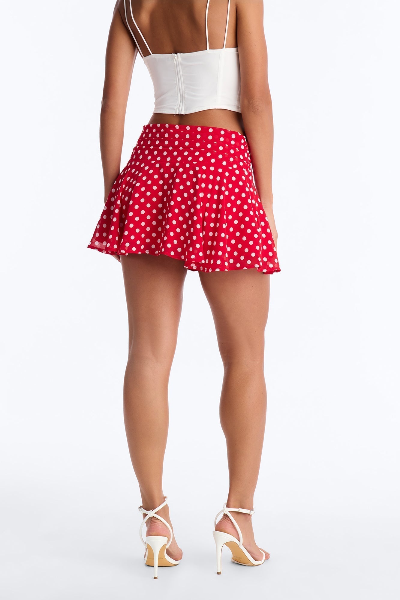 Emmie Chiffon Polka Dot Mini Skirt - Red/White