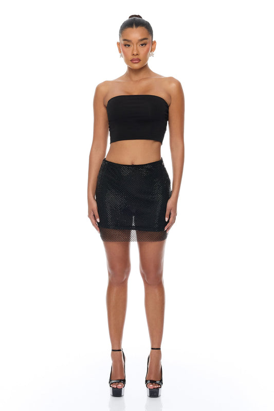 Crystal Crush Rhinestone Mini Skirt - Black