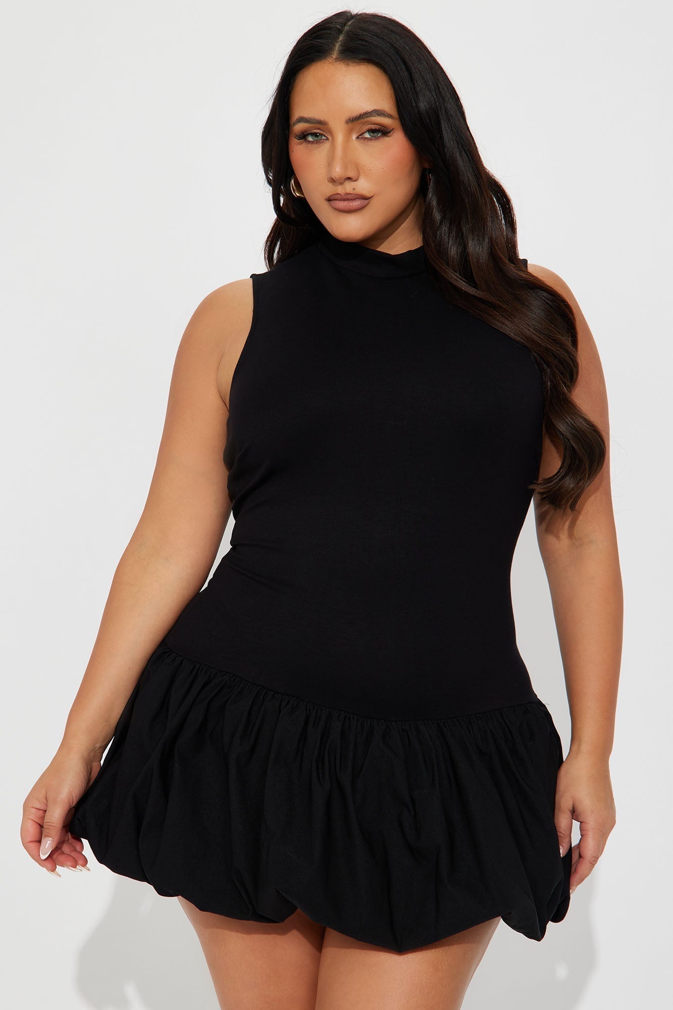 Maxine Mock Neck Bubble Dress - Black