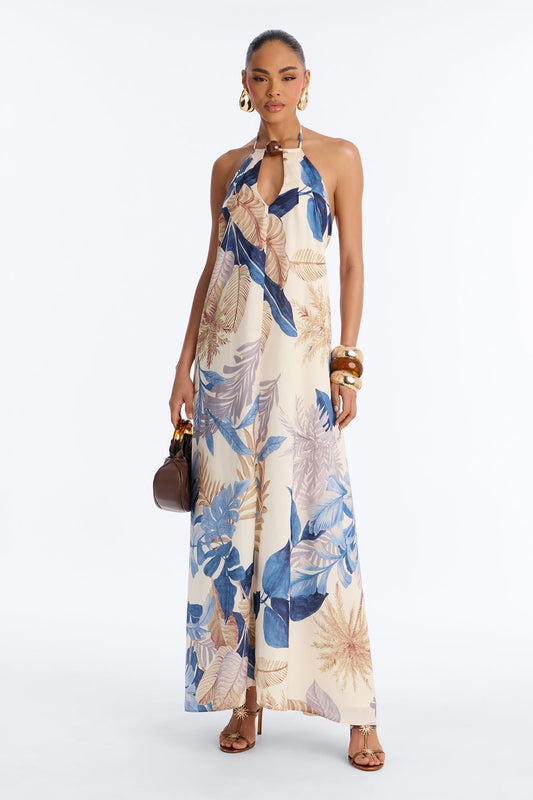 Maui Tropical Keyhole Maxi Dress - Blue/combo