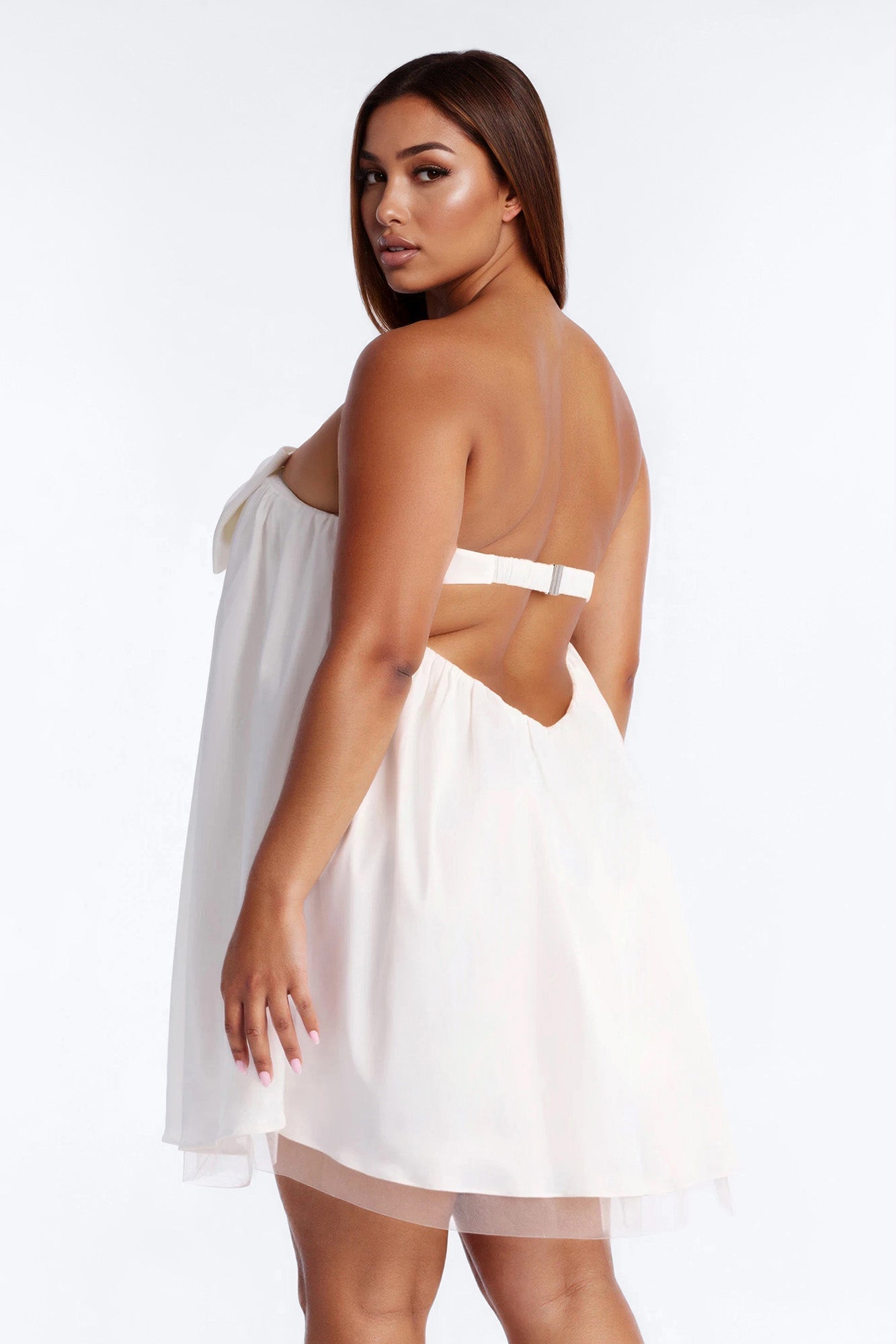 Charli Strapless Satin Mini Dress - White