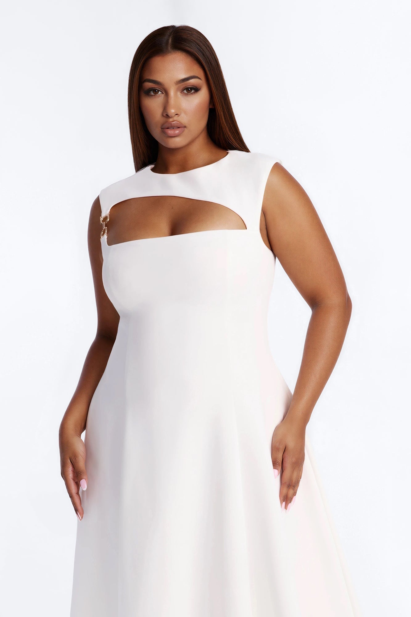 Mallie A Line Midi Dress - White