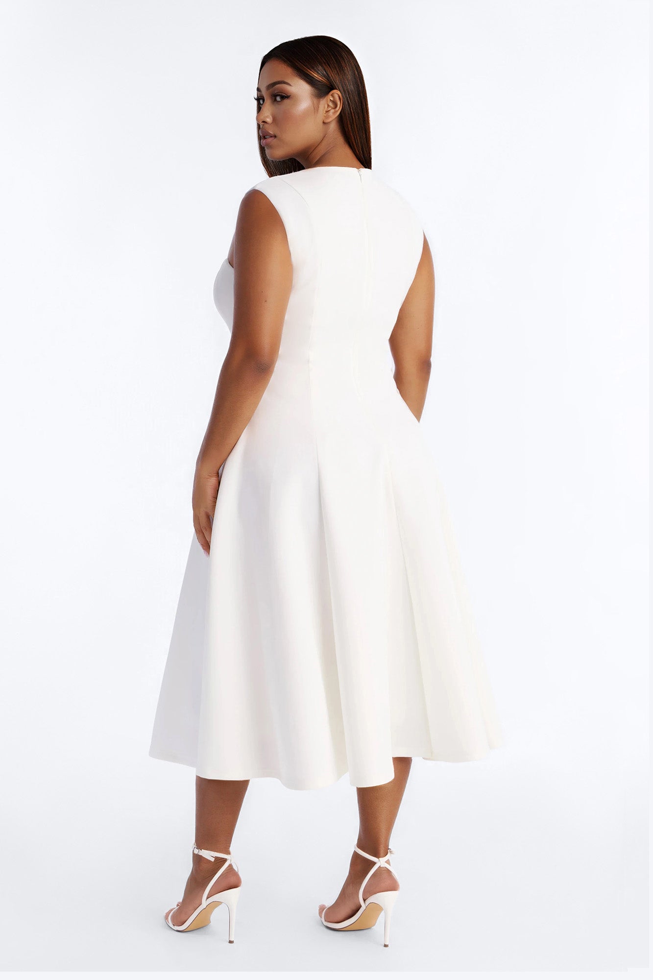 Mallie A Line Midi Dress - White