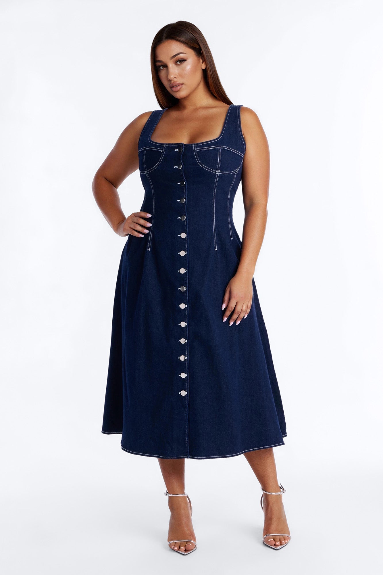 Maelyn Denim Midi Dress - Dark Wash