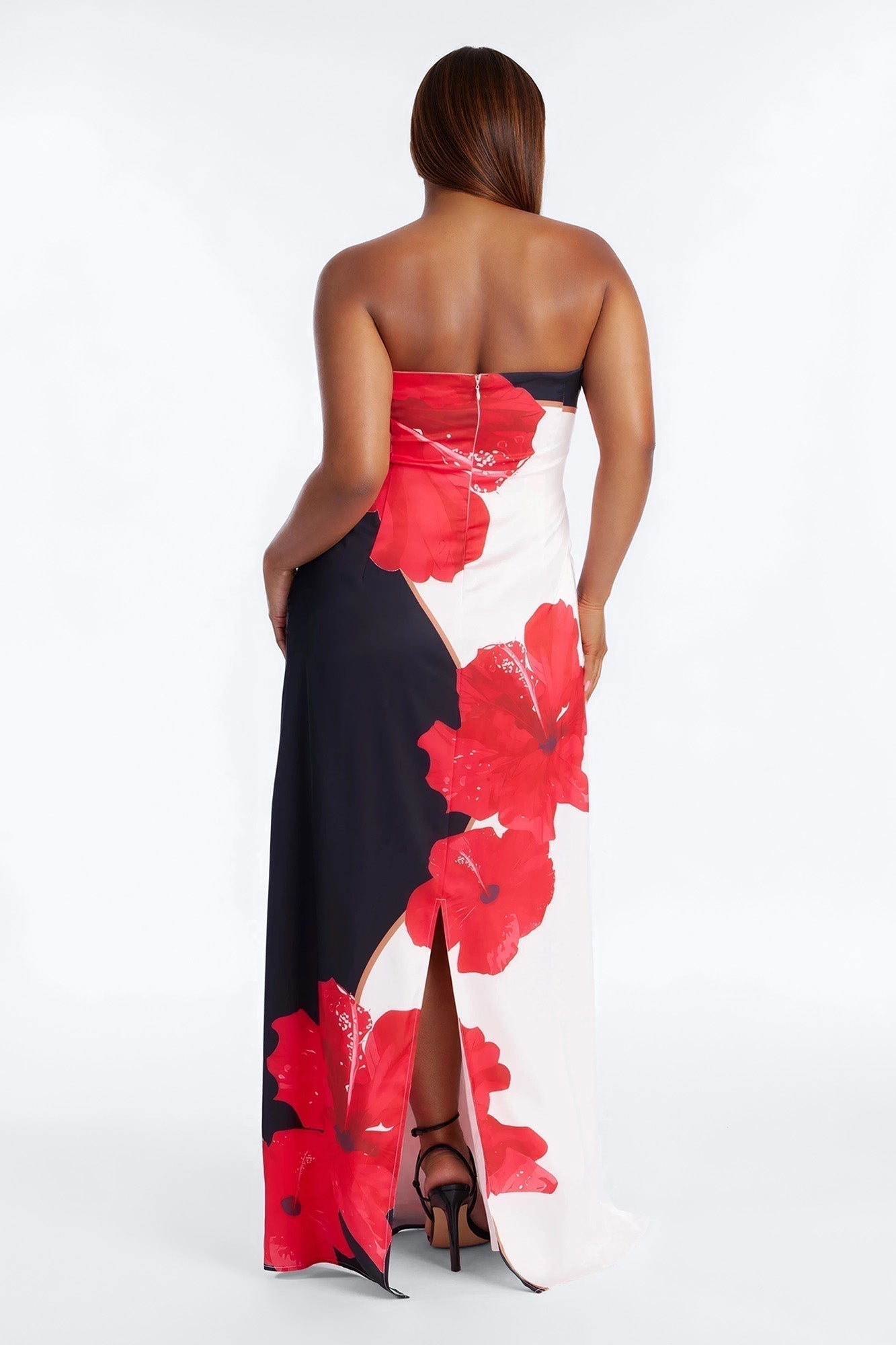Kianna Strapless Satin Maxi Dress - Red/combo