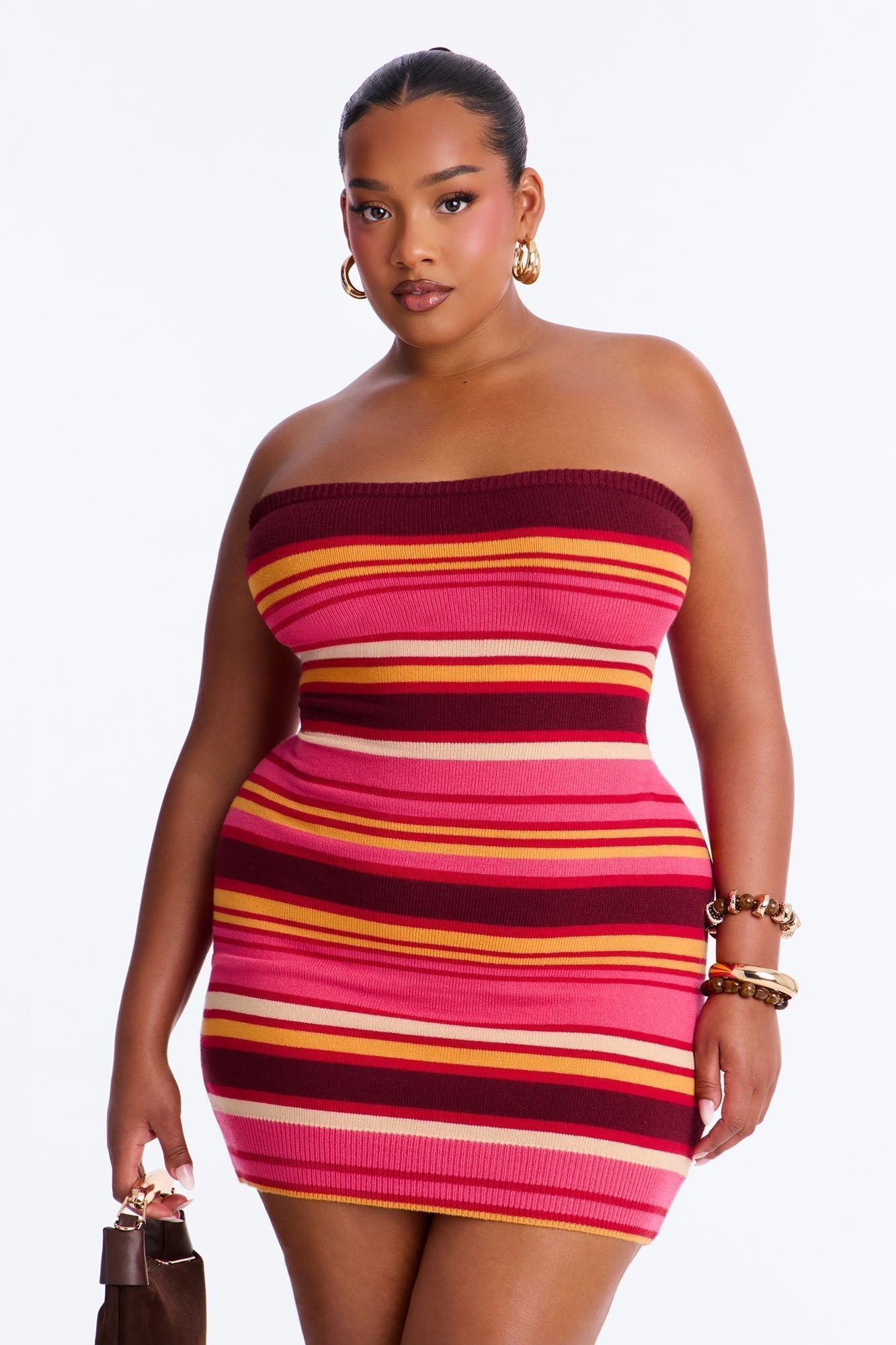 Glow Up Strapless Sweater Mini Dress - Burgundy/combo