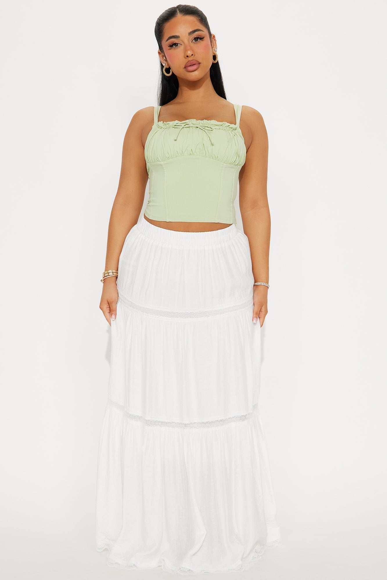 Natalia Tiered Gauze Maxi Skirt - White