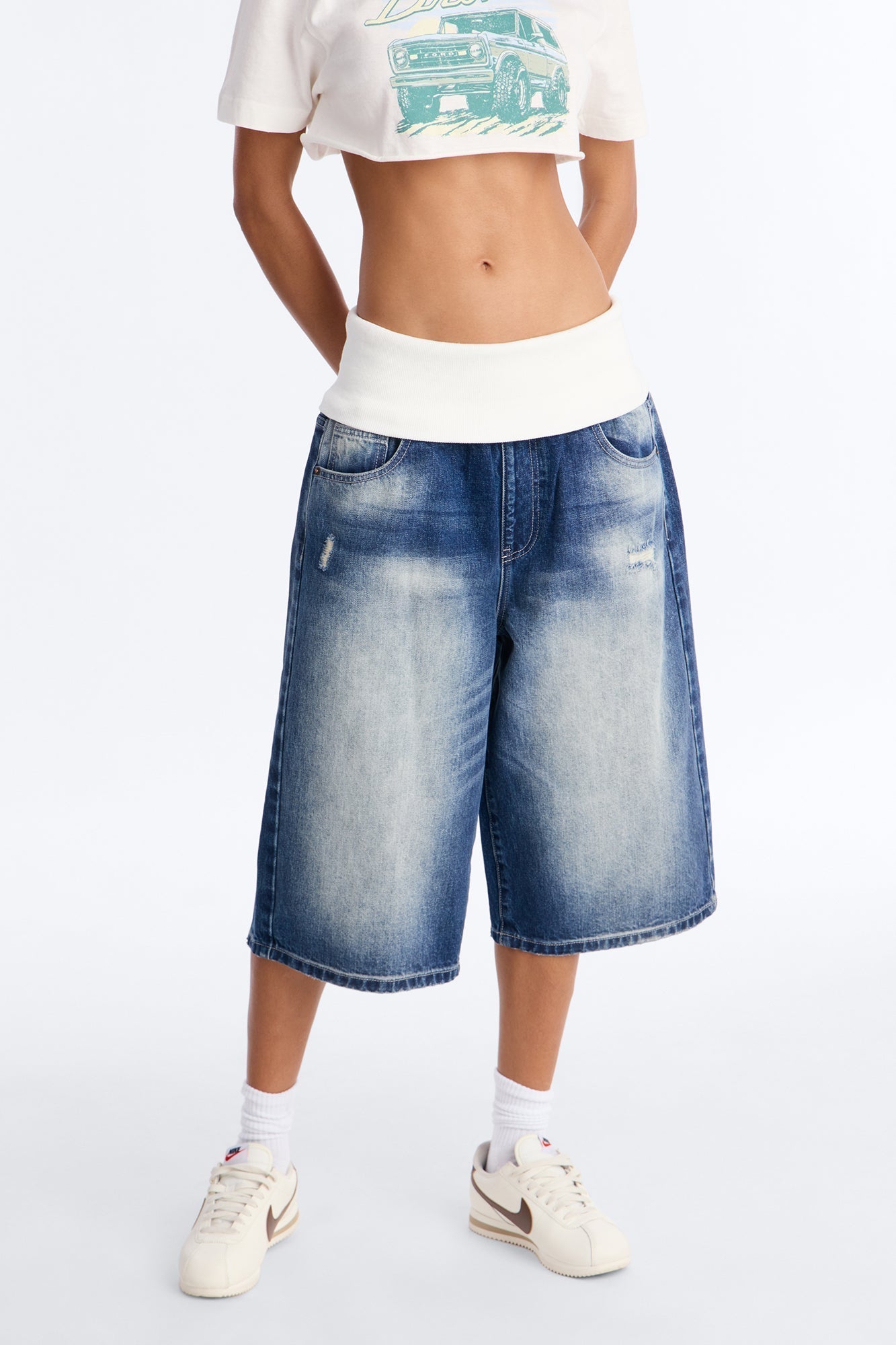 Cyber Crush Foldover Denim Jorts - Dark Wash