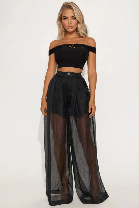 Hollie Wide Leg Organza Pant - Black