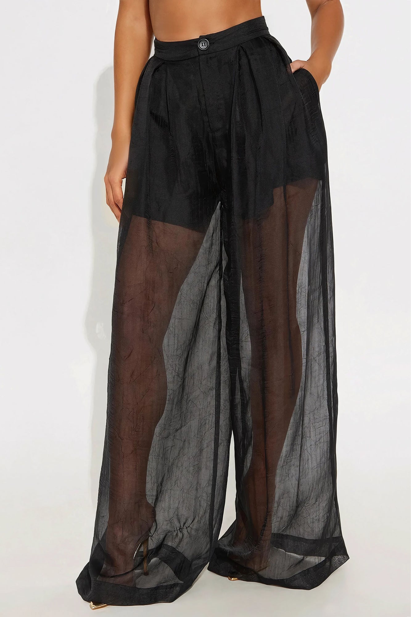 Hollie Wide Leg Organza Pant - Black