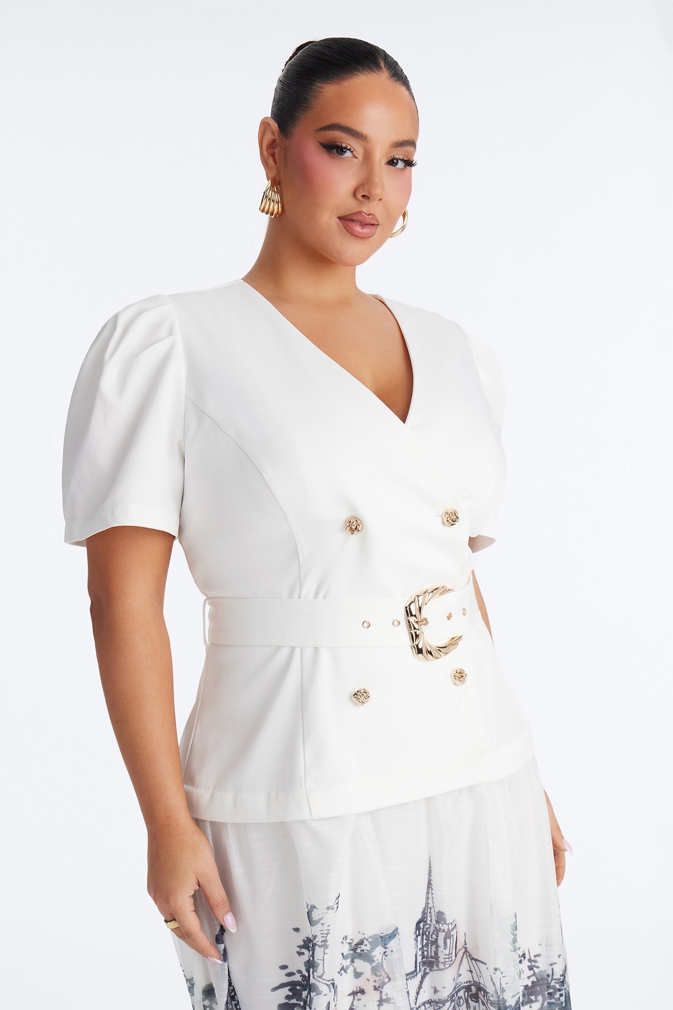 Margaret Belted Print Midi Dress - White/Blue