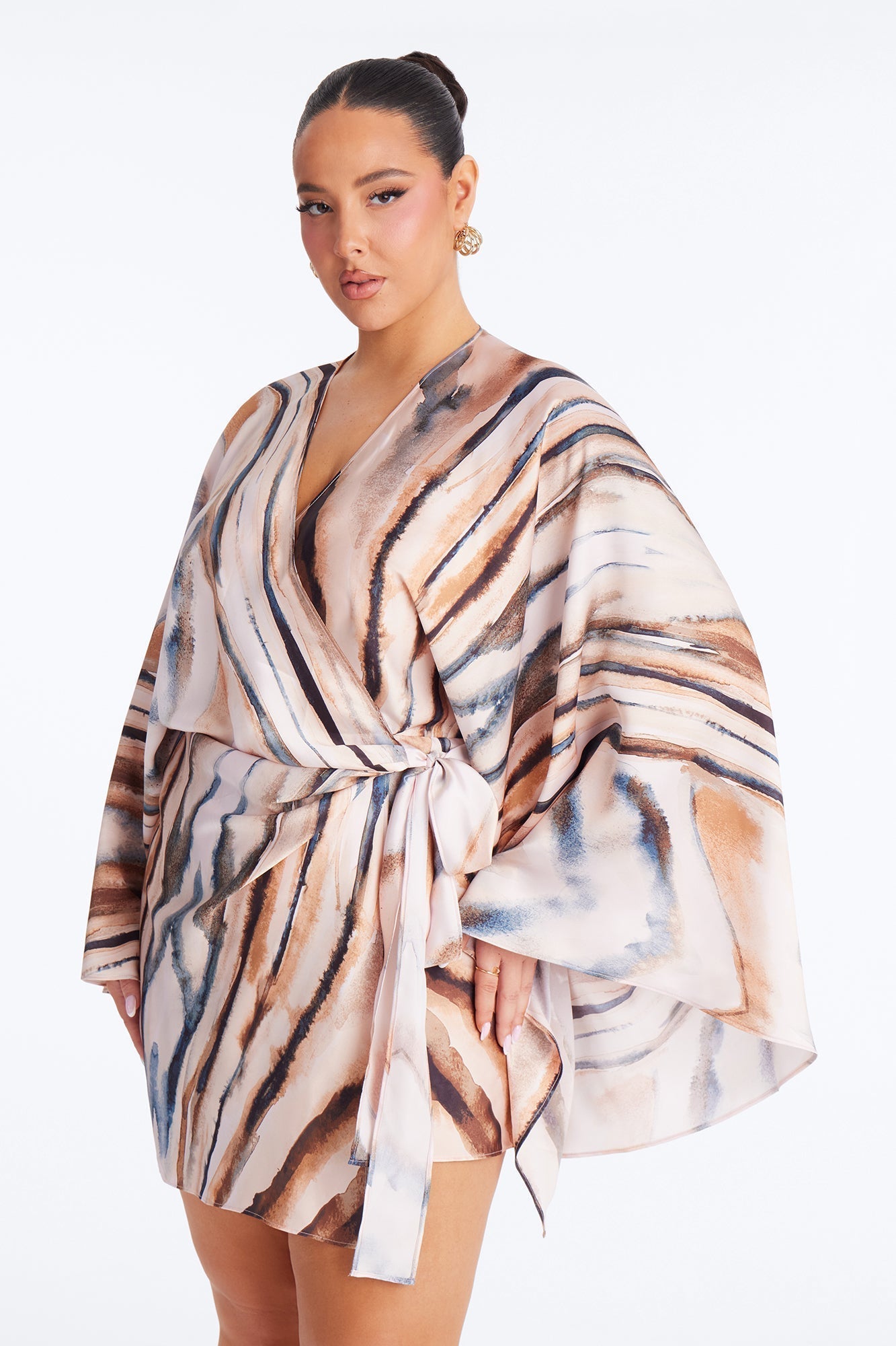 Samira Wrap Satin Mini Dress - Mauve/combo