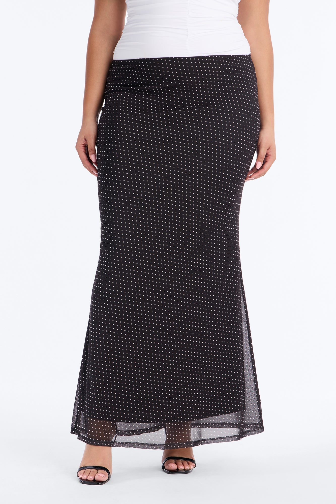 Madeline Polka Dot Mermaid Mesh Maxi Skirt - Black/White