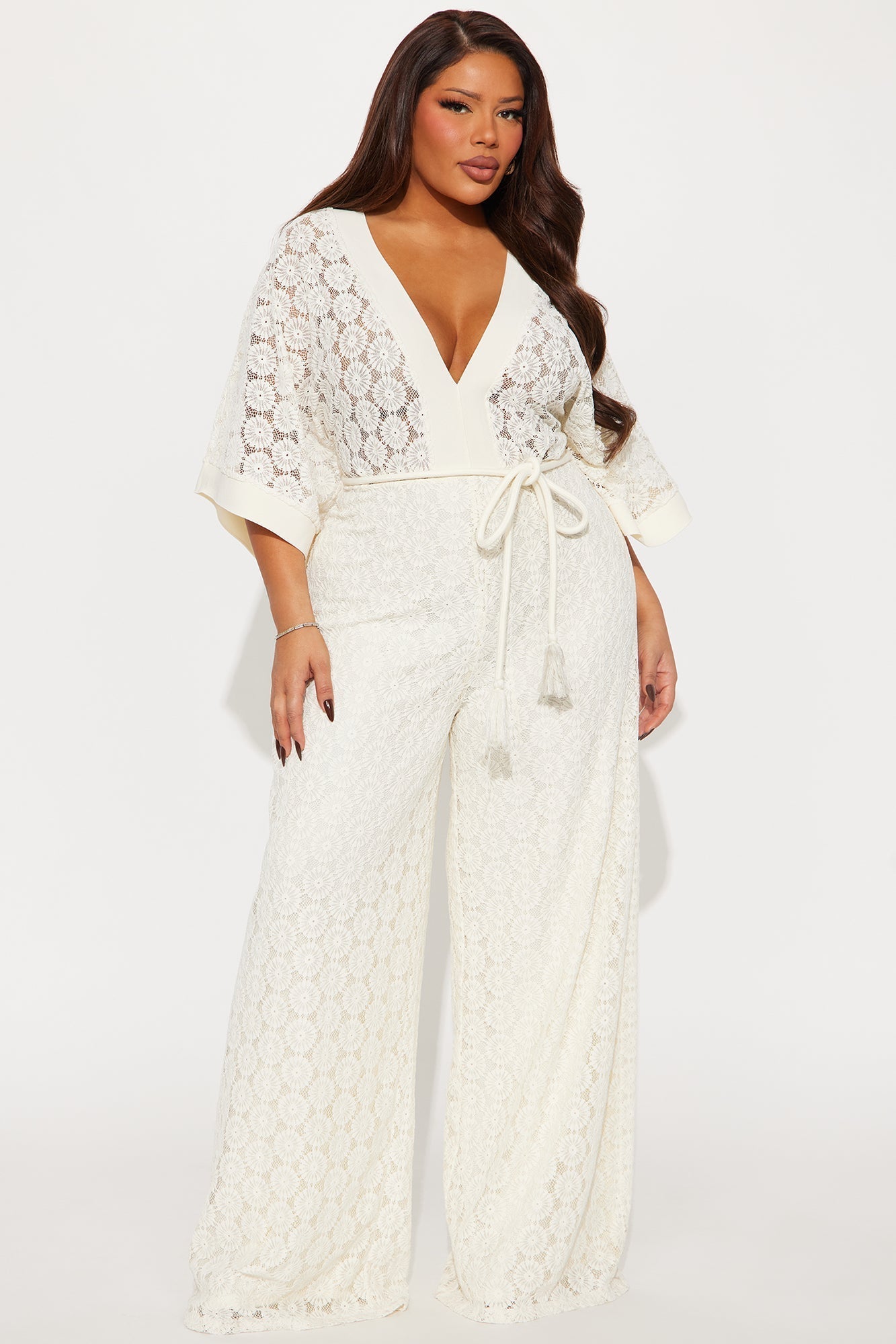 Vienna Crochet Wide Leg Jumpsuit - Cream