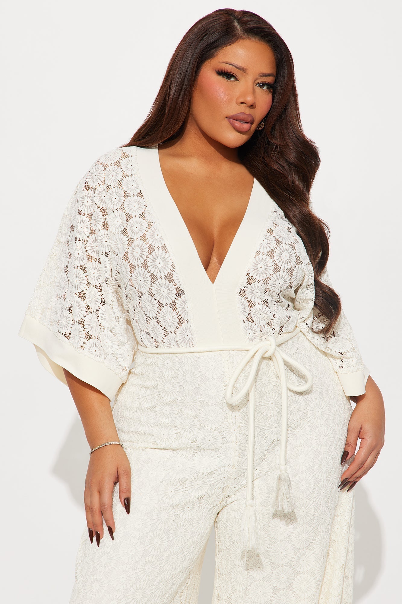 Vienna Crochet Wide Leg Jumpsuit - Cream