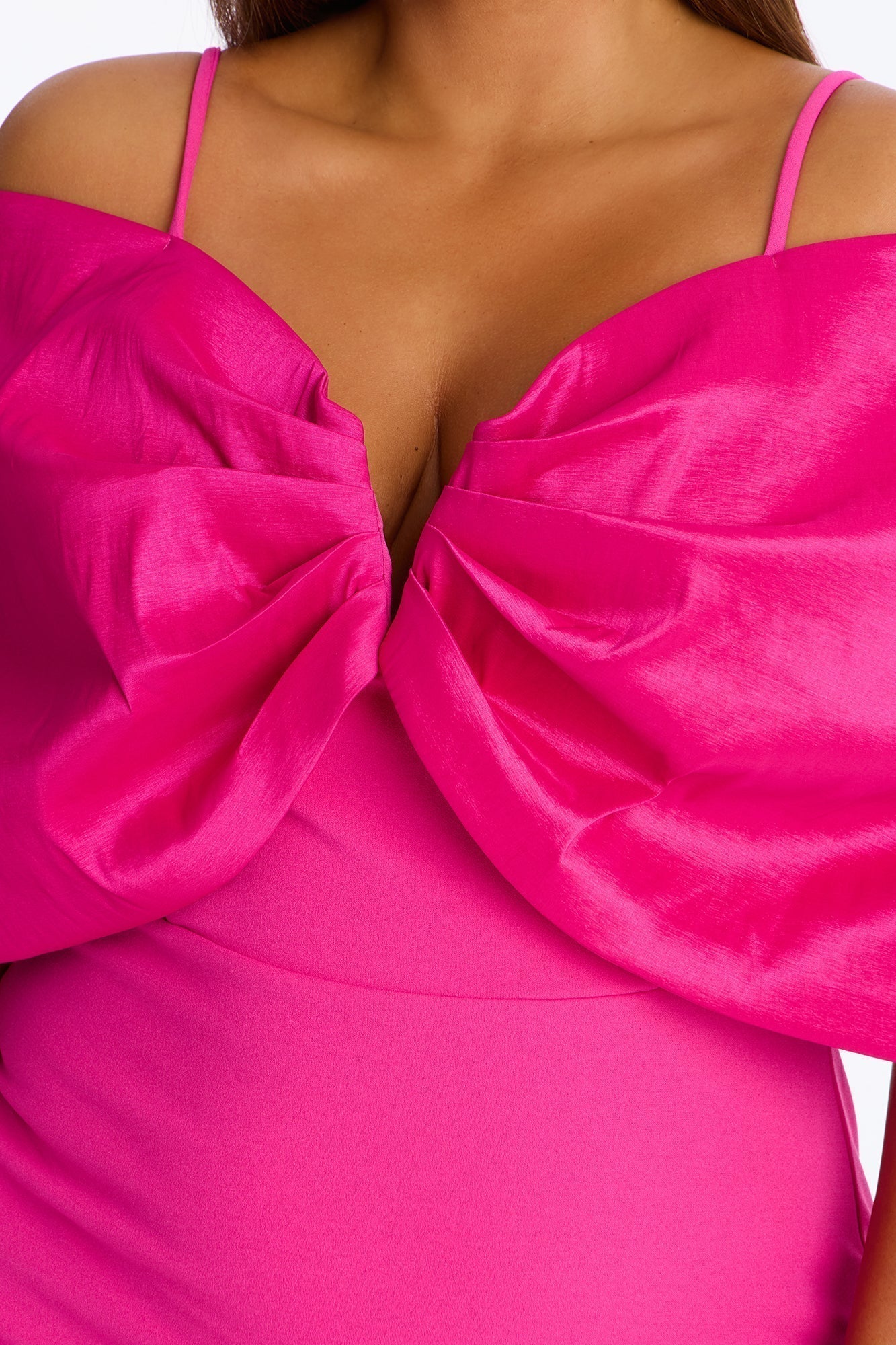 Audrina Pleated Bow Mini Dress - Fuchsia