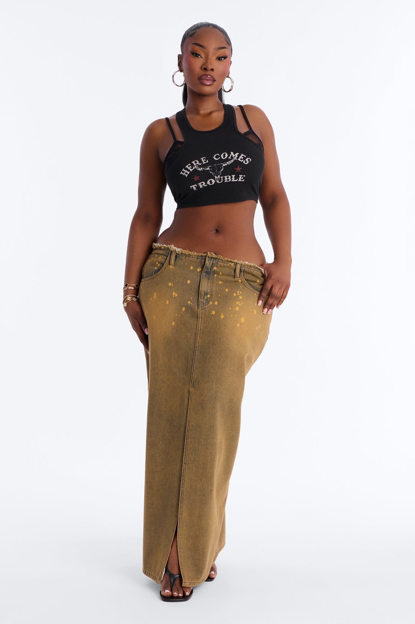The Baddest Around Vintage Wash Denim Maxi Skirt - Vintage Wash