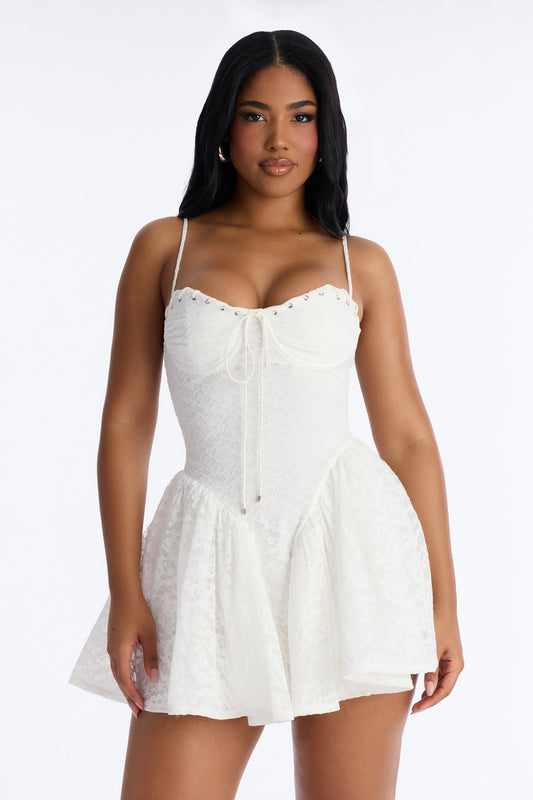 Lana Pleated Lace Mini Dress - White