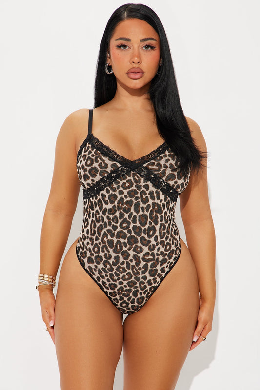 Spotted You Leopard Lace Trim Bodysuit - Leopard