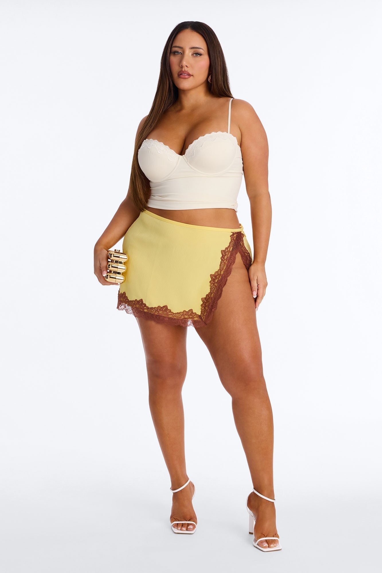 Love Like Mine Lace Trim Mini Skirt - Yellow/combo