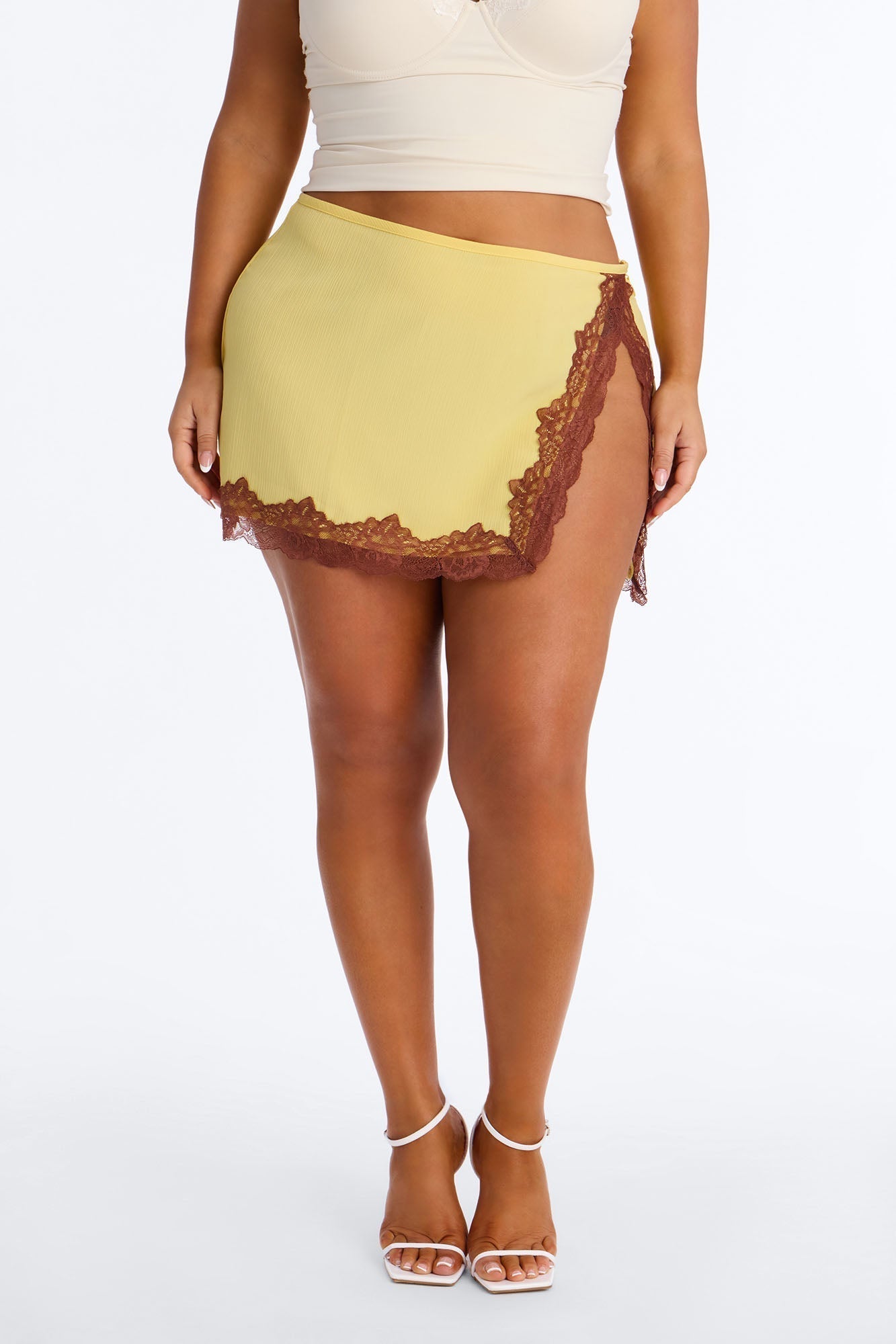 Love Like Mine Lace Trim Mini Skirt - Yellow/combo
