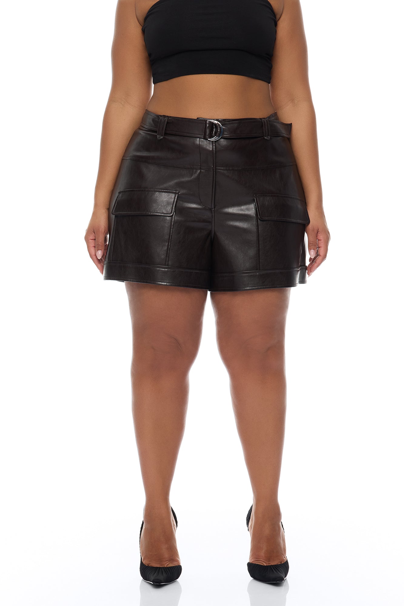 Zaya Faux Leather Cargo Short - Chocolate