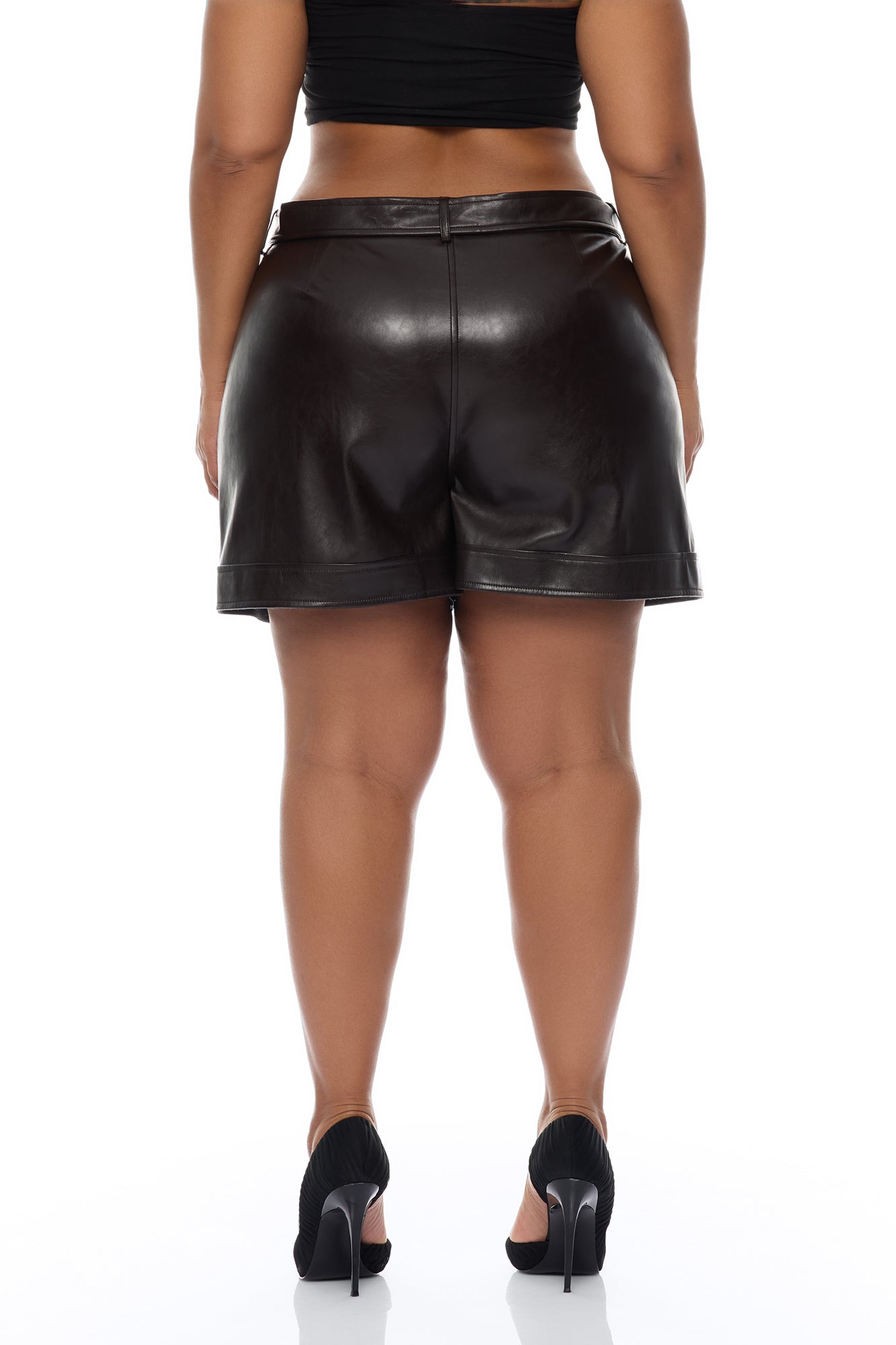 Zaya Faux Leather Cargo Short - Chocolate