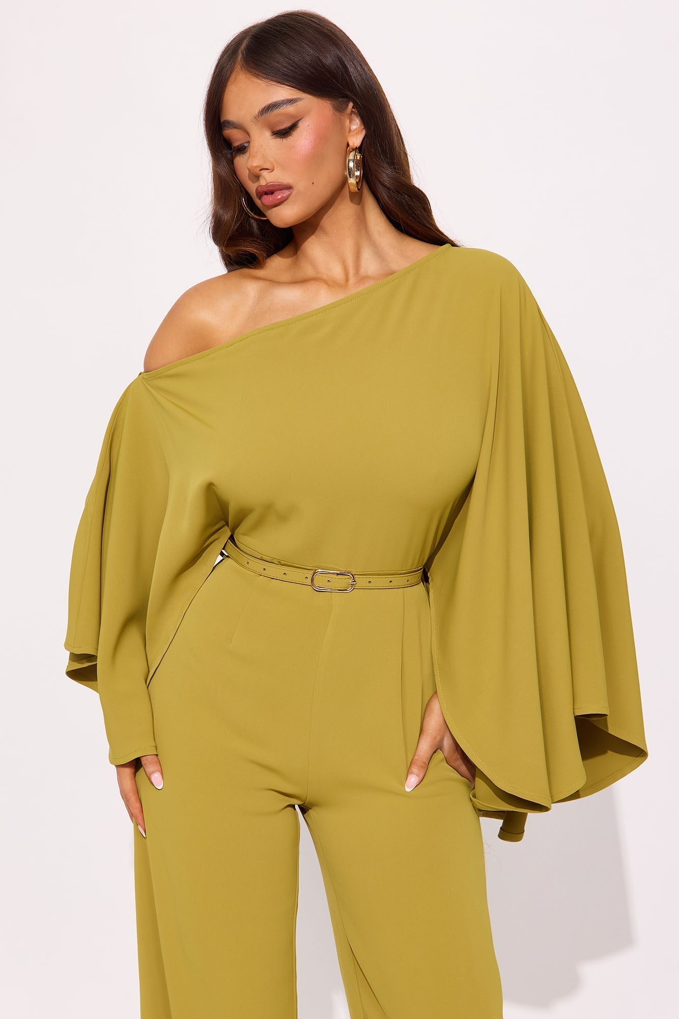 Meeting Adjourned Long Sleeve Belted Jumpsuit - Mustard