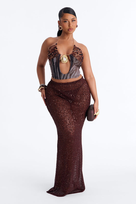 Lost In Paradise Sequin Maxi Skirt - Chocolate