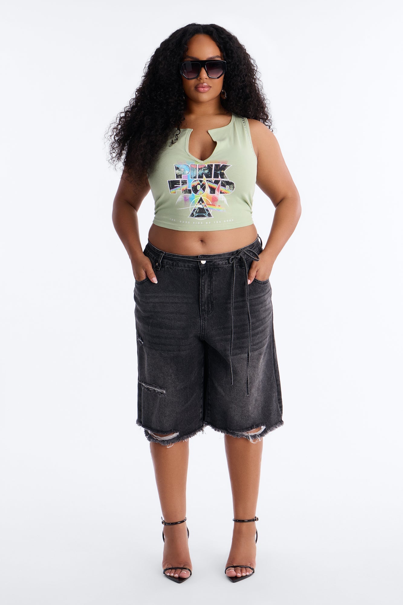 Ludlow Tie Waist Ripped Denim Jorts - Black Wash