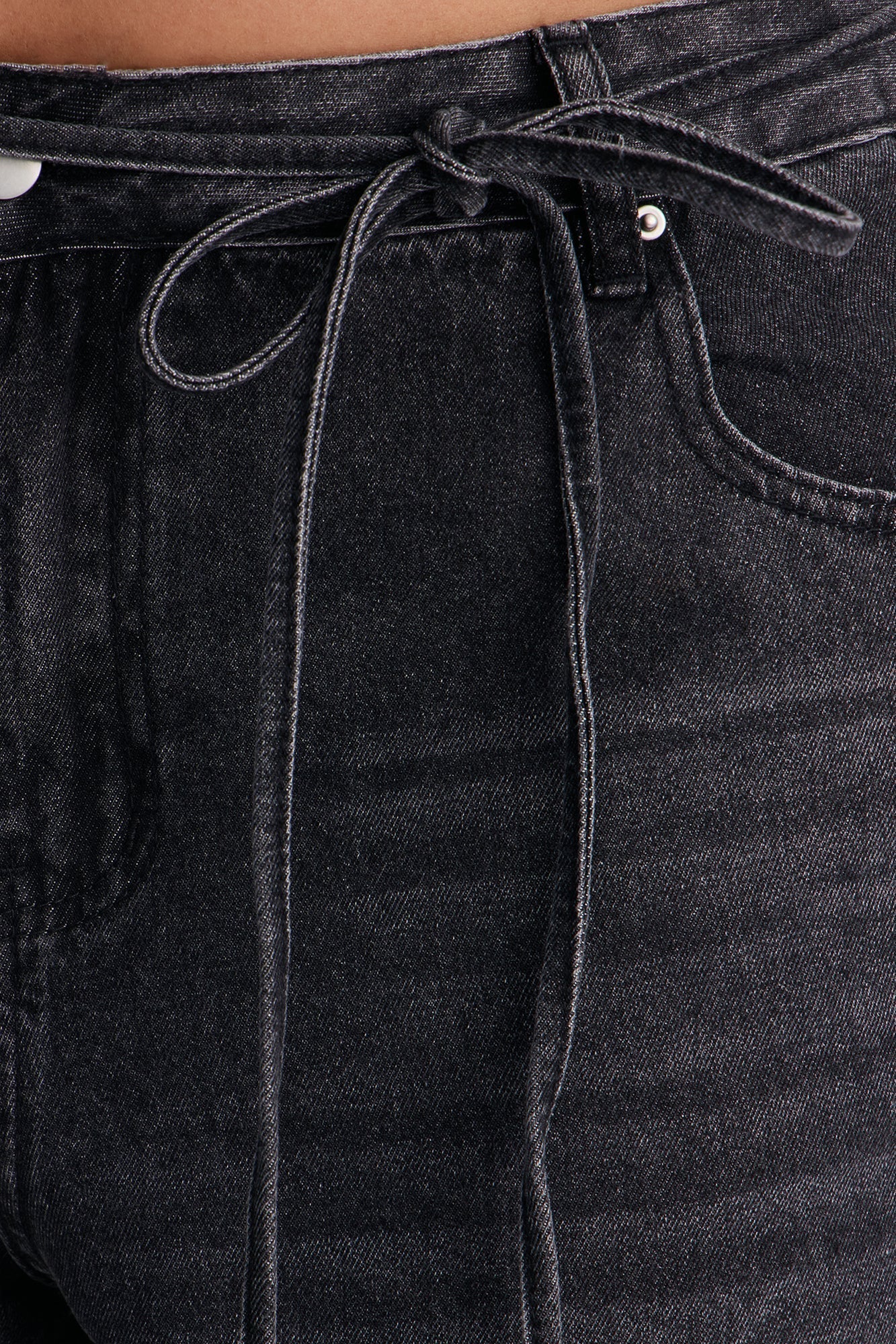 Ludlow Tie Waist Ripped Denim Jorts - Black Wash