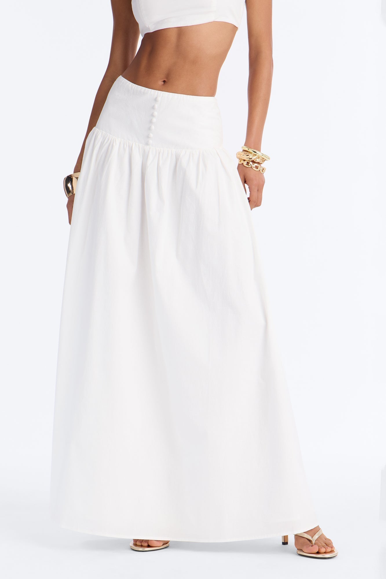 Brigitte Poplin Drop Waist Maxi Skirt - White