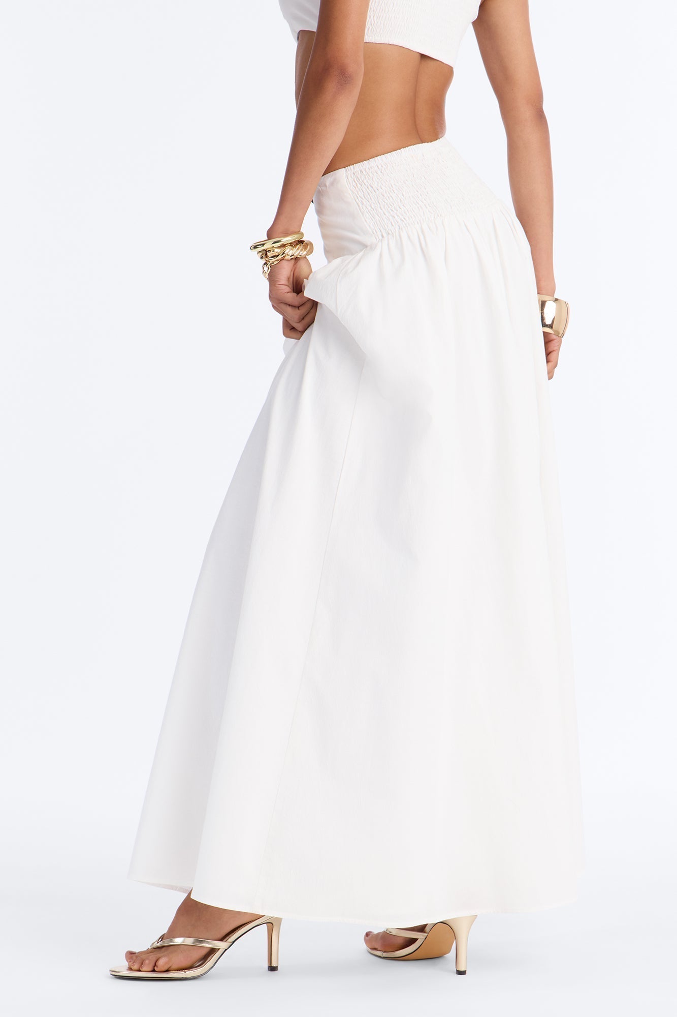 Brigitte Poplin Drop Waist Maxi Skirt - White
