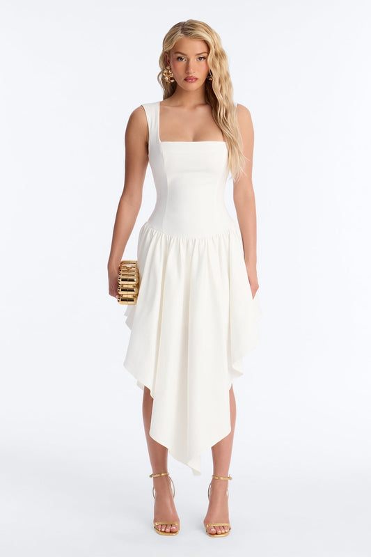 Claire Square Neck Midi Dress - White