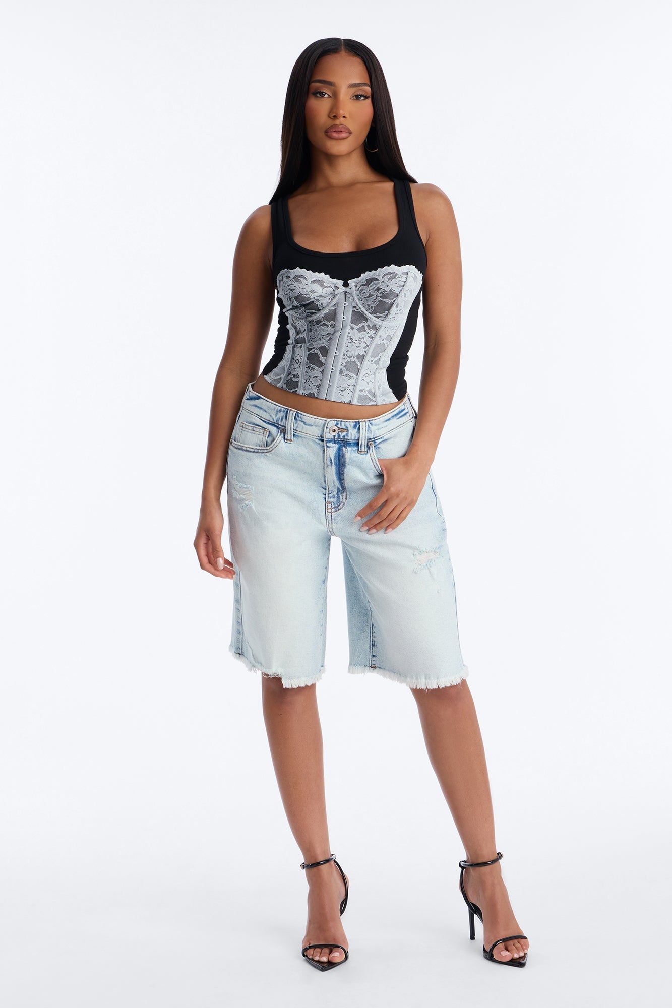 First Destination Stretch 90s Denim Jorts - Light Wash