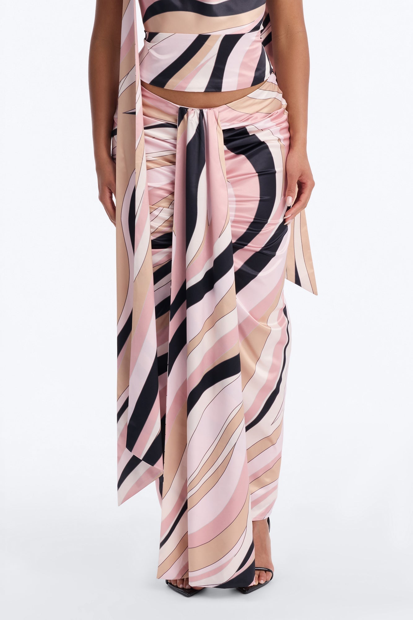 Untamed Abstract Satin Midi Skirt - Pink/combo