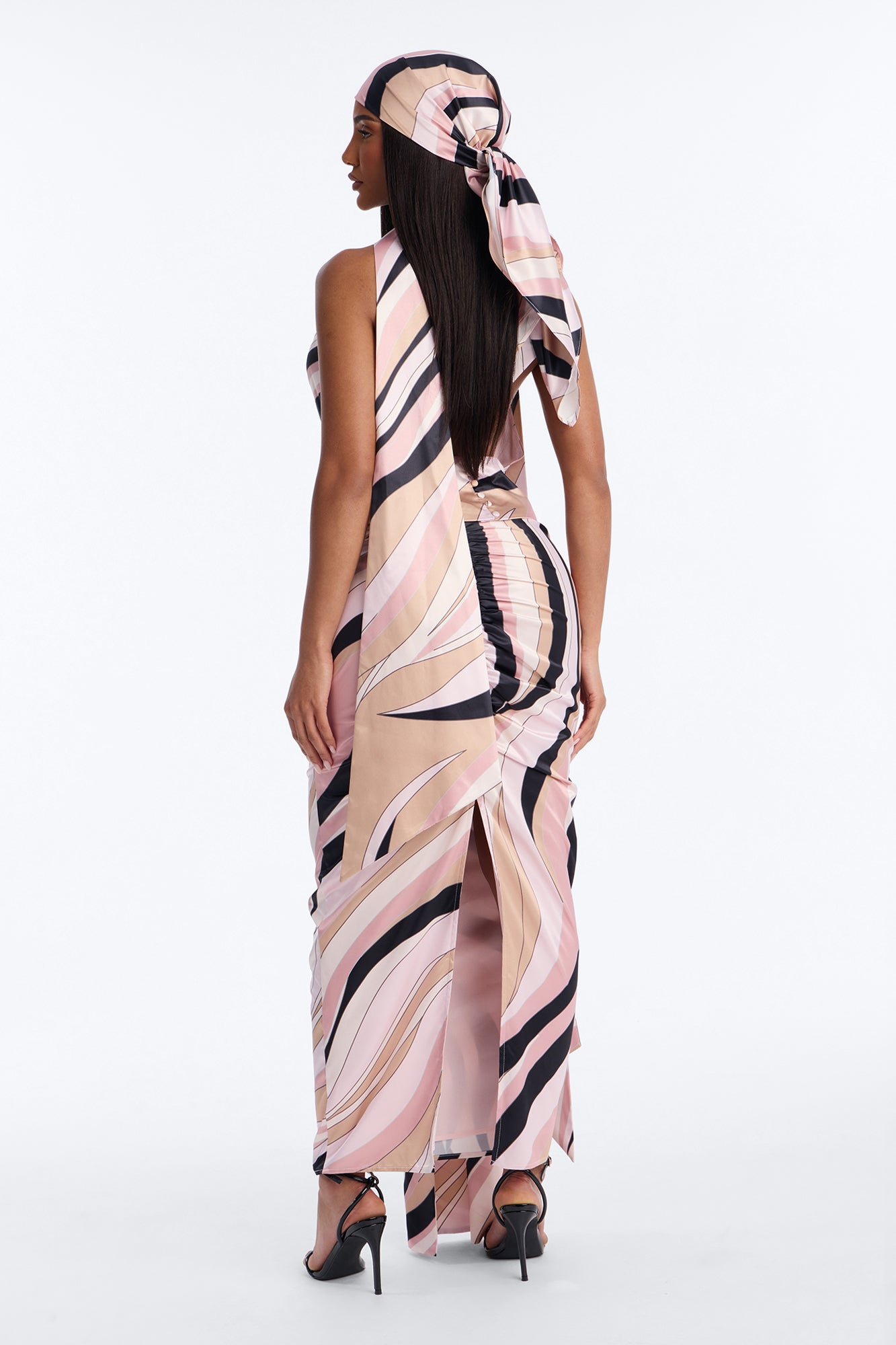 Untamed Abstract Satin Midi Skirt - Pink/combo