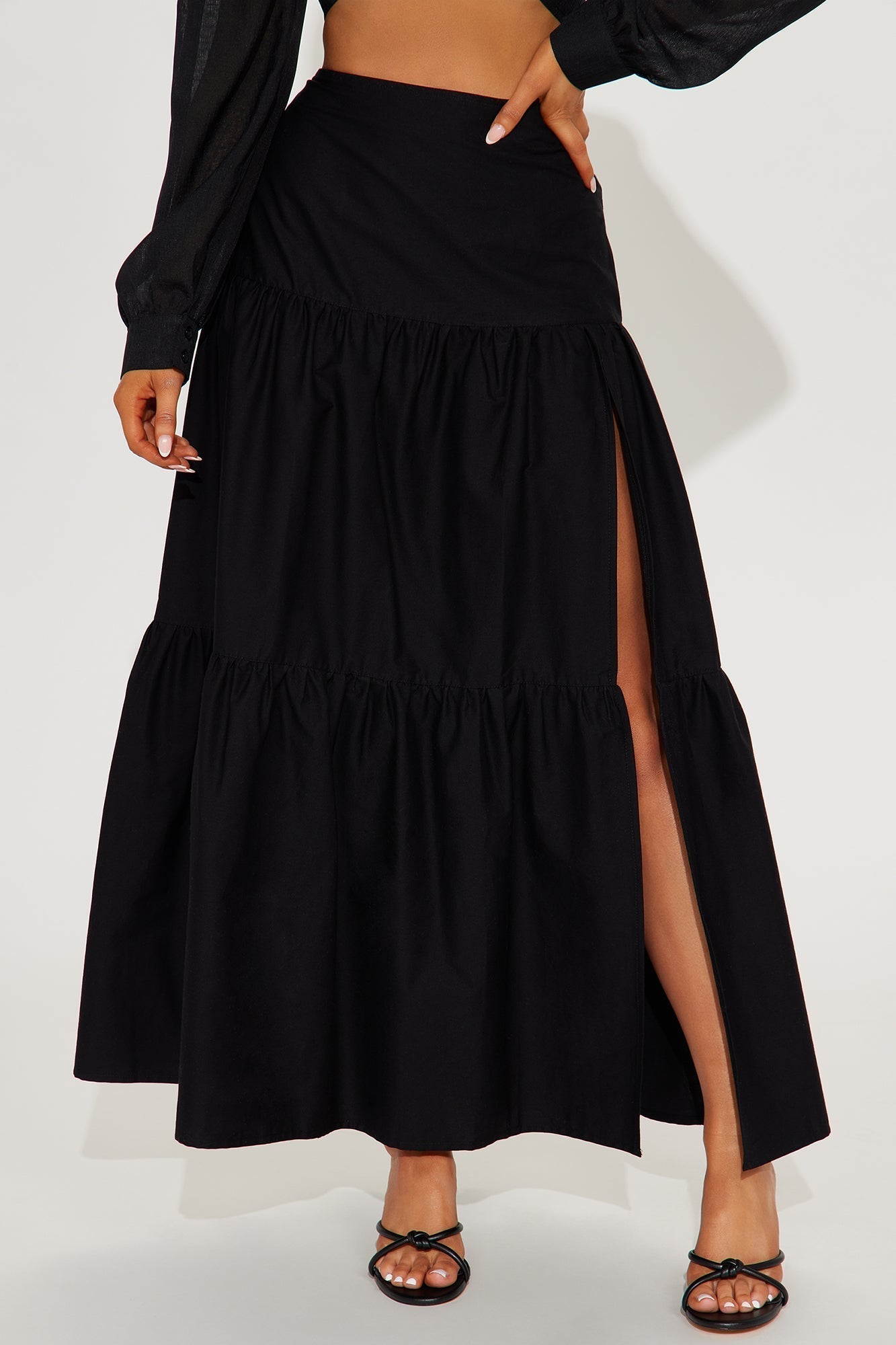 Zoey Poplin Tiered Maxi Skirt - Black