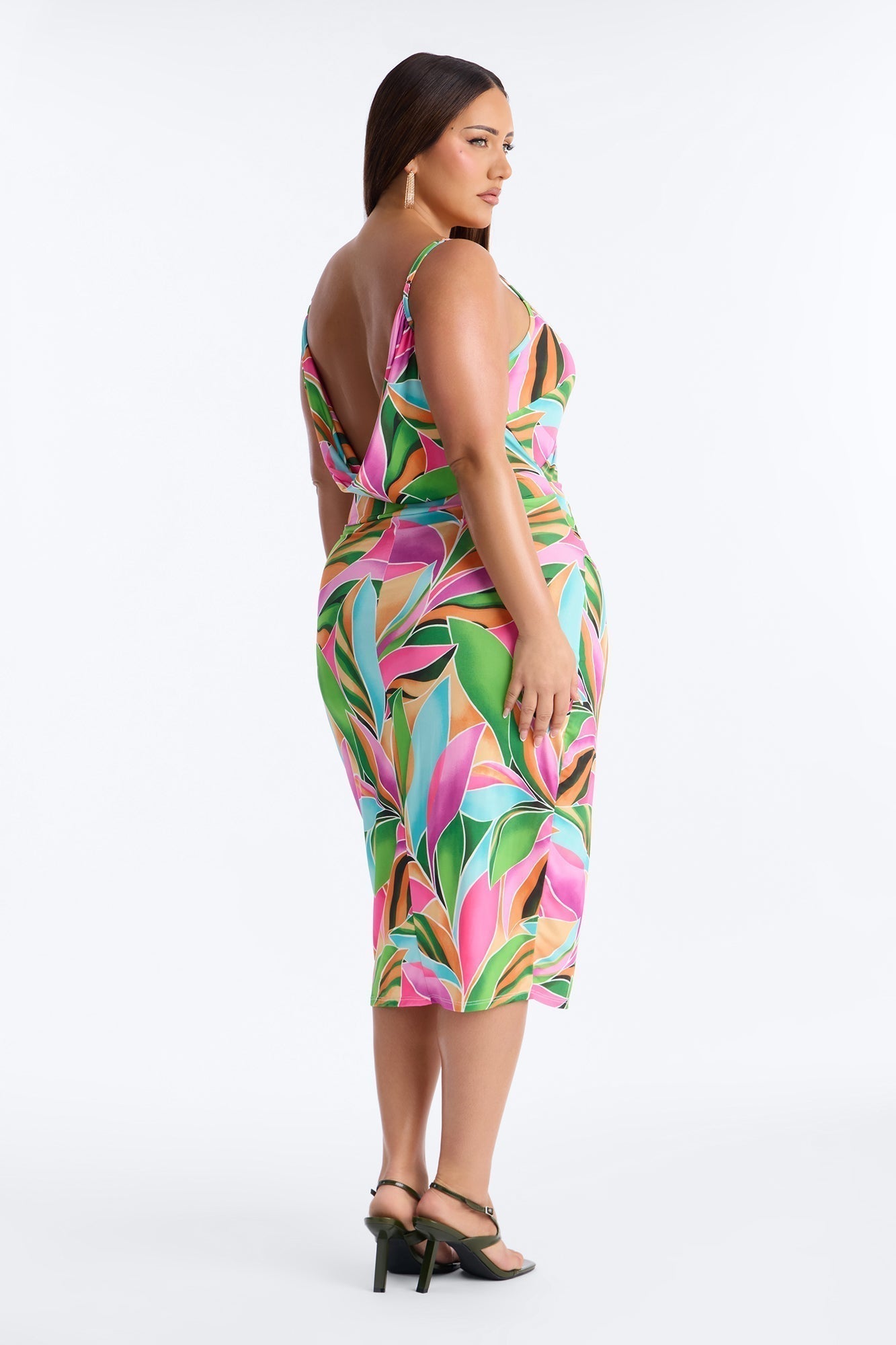 Adria Backless Printed Midi Dress - Multi Color