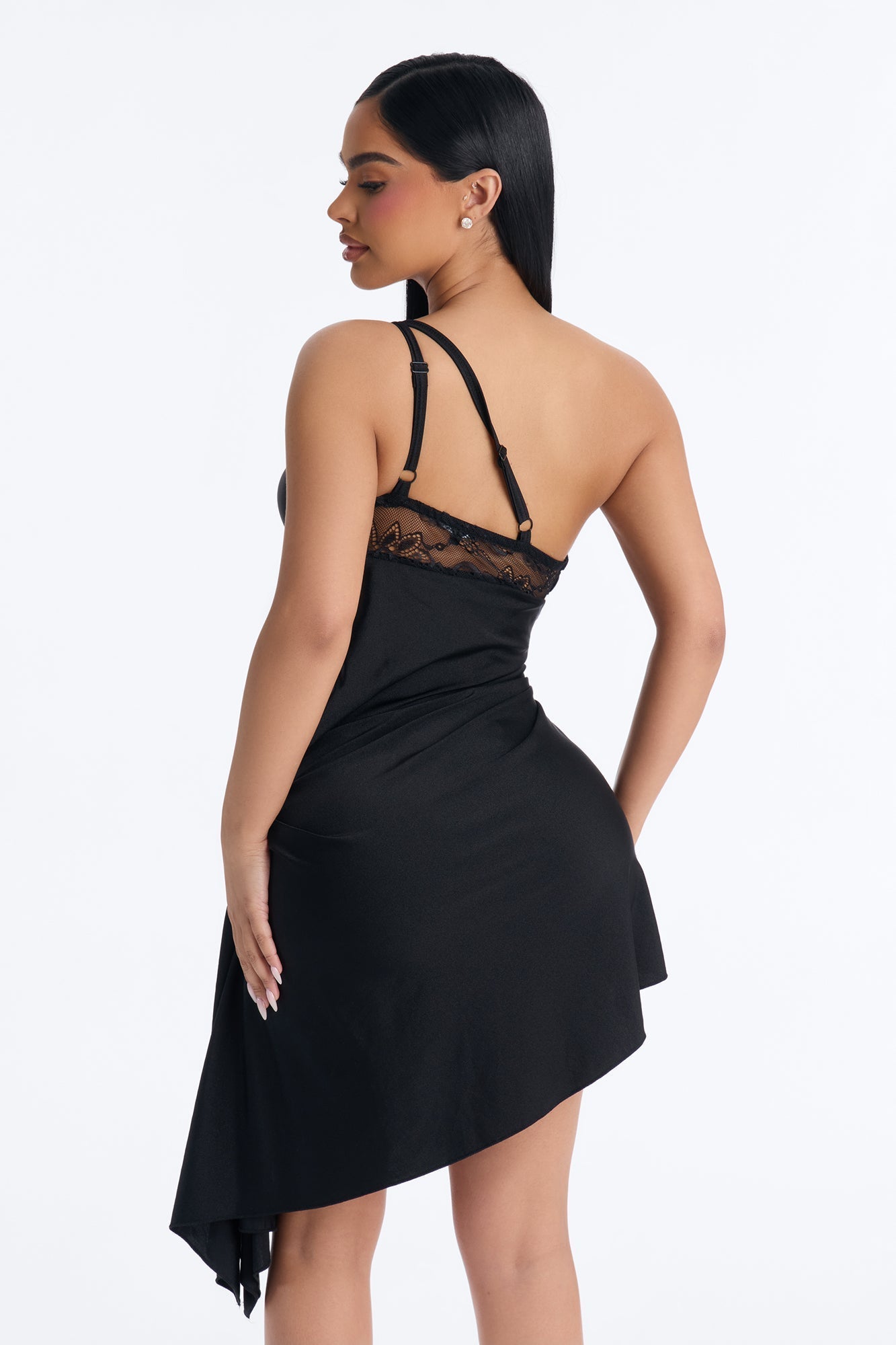 Ariel Lace Trim Mini Dress - Black