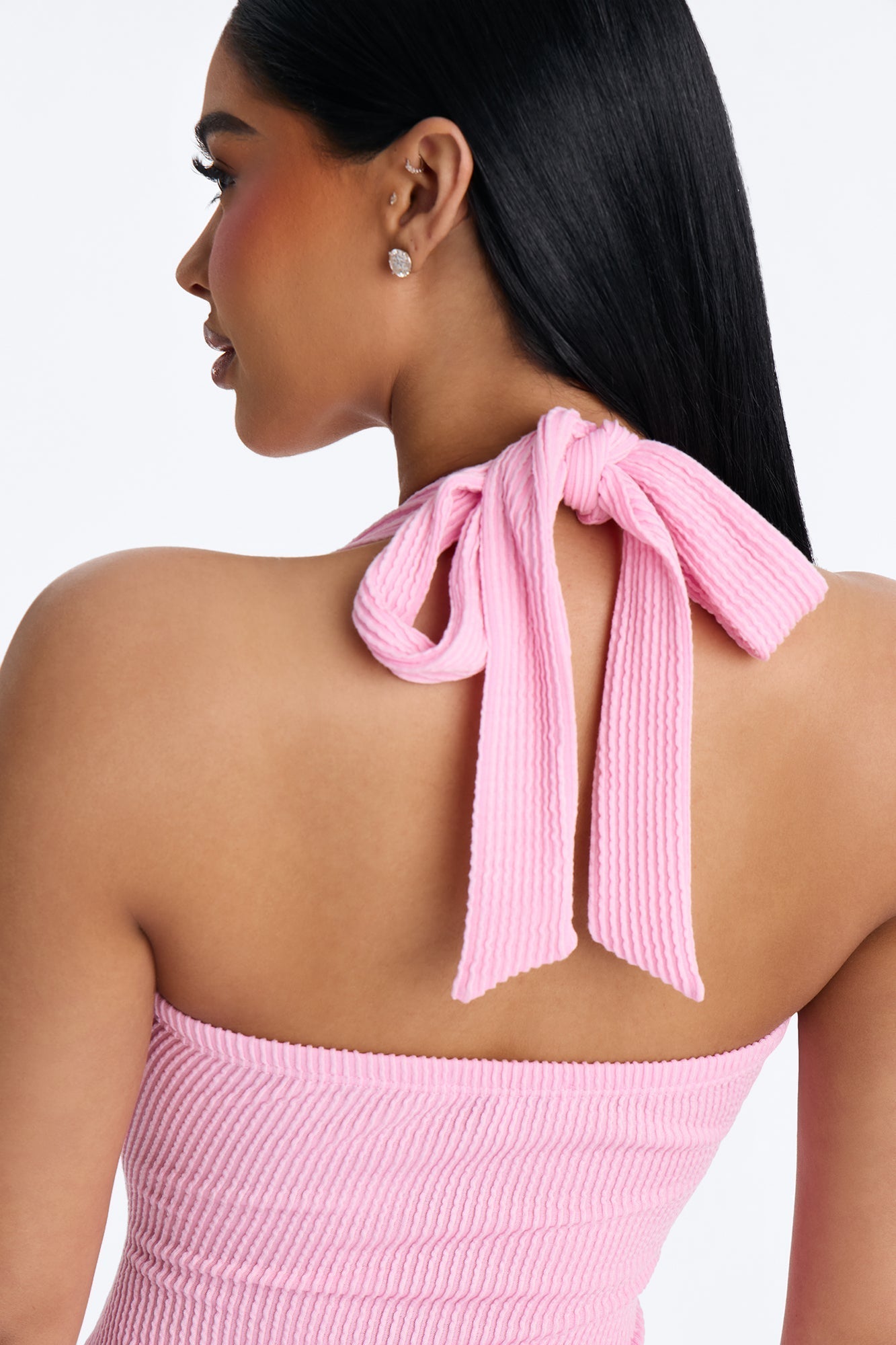 Kamryn Halter Ribbed Mini Dress - Pink
