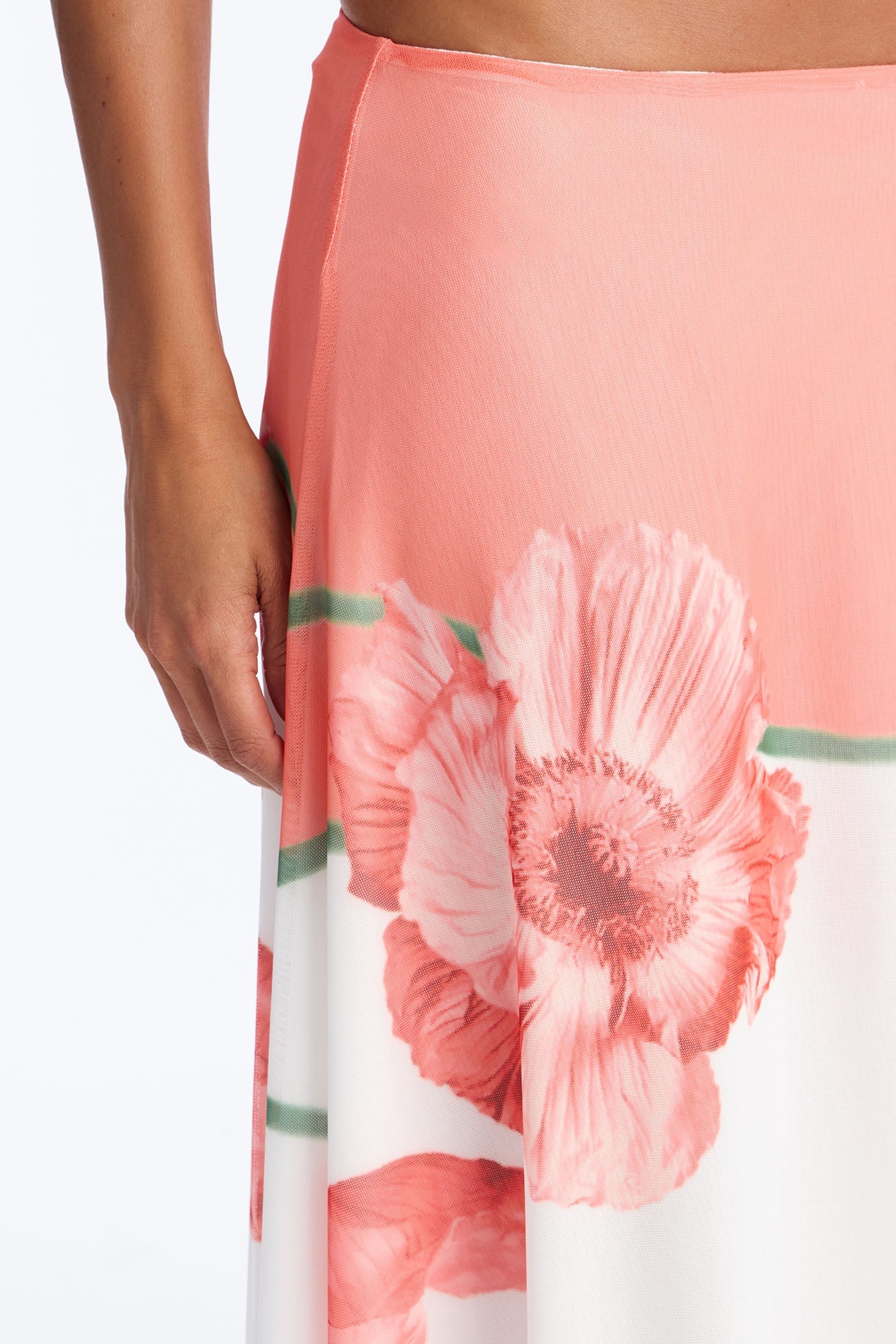 Aelia Floral Asymmetrical Mesh Midi Skirt - Orange/combo