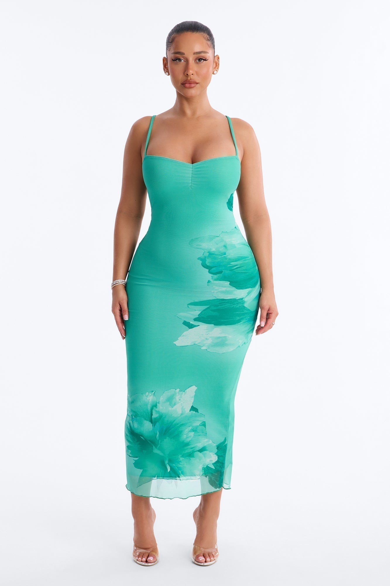 Betsy Floral Mesh Maxi Dress - Green/combo