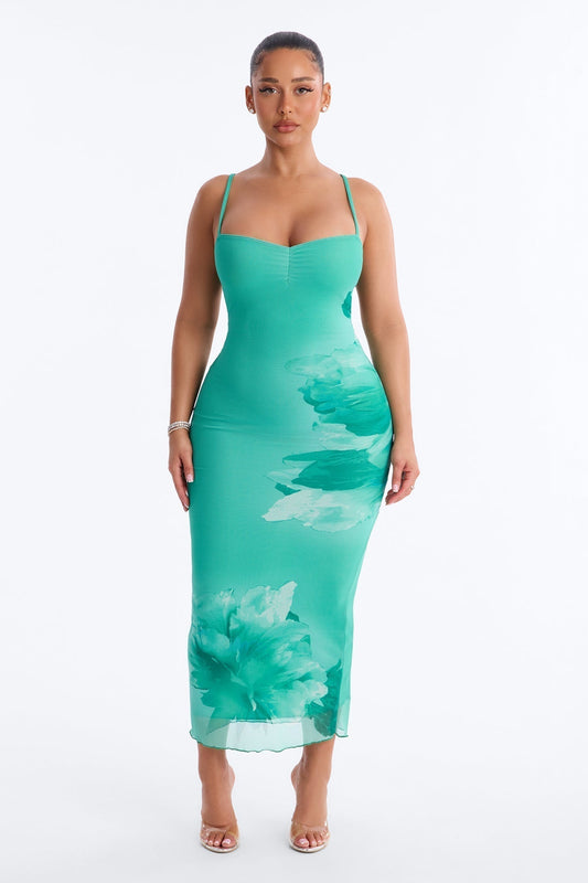 Betsy Floral Mesh Maxi Dress - Green/combo